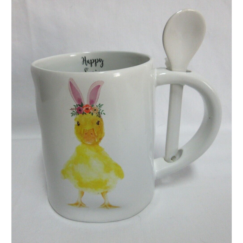 NEW "HAPPY SPRING" EASTER DUCK/RABBIT Arlington Designs Mug With Stir Spoon